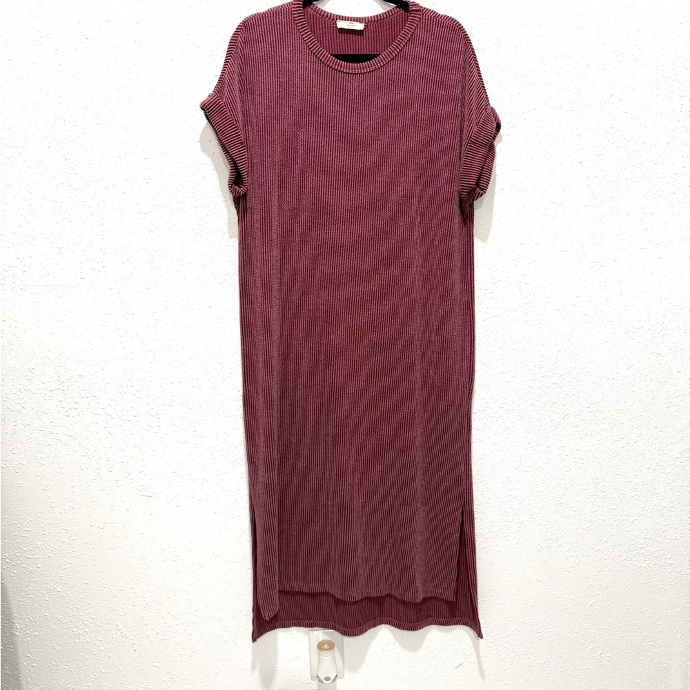 Entro Maroon midi‎ hi low Ribbed Dress L